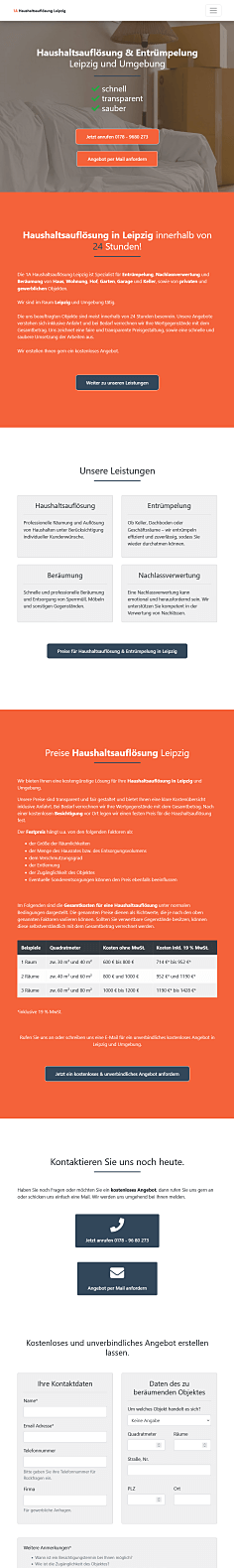 Webdesign Tablet - Referenz Vorschau für 1a-haushaltsaufloesung-leipzig.de