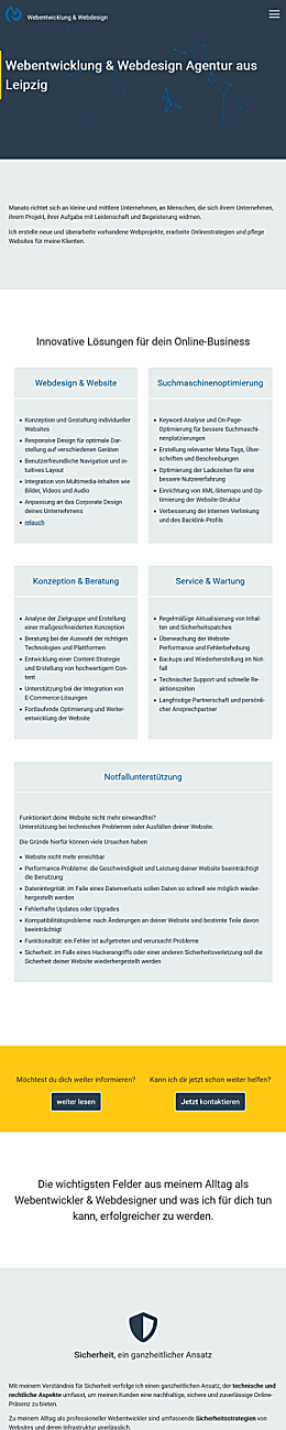 Webdesign Tablet - Referenz Vorschau für manato.de